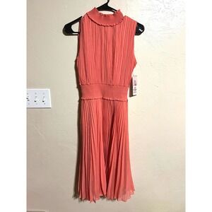 Nanette Lepore Light Flamingo Pleated Smocked Mock Neck Dress Size 2